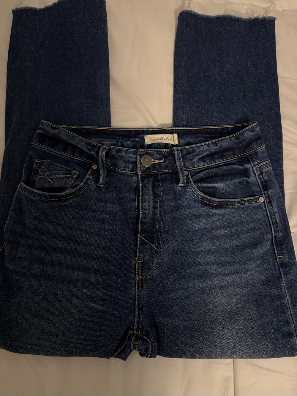 Unpublished High-Rise Dark Blue Women’s Jeans with Frayed Hem